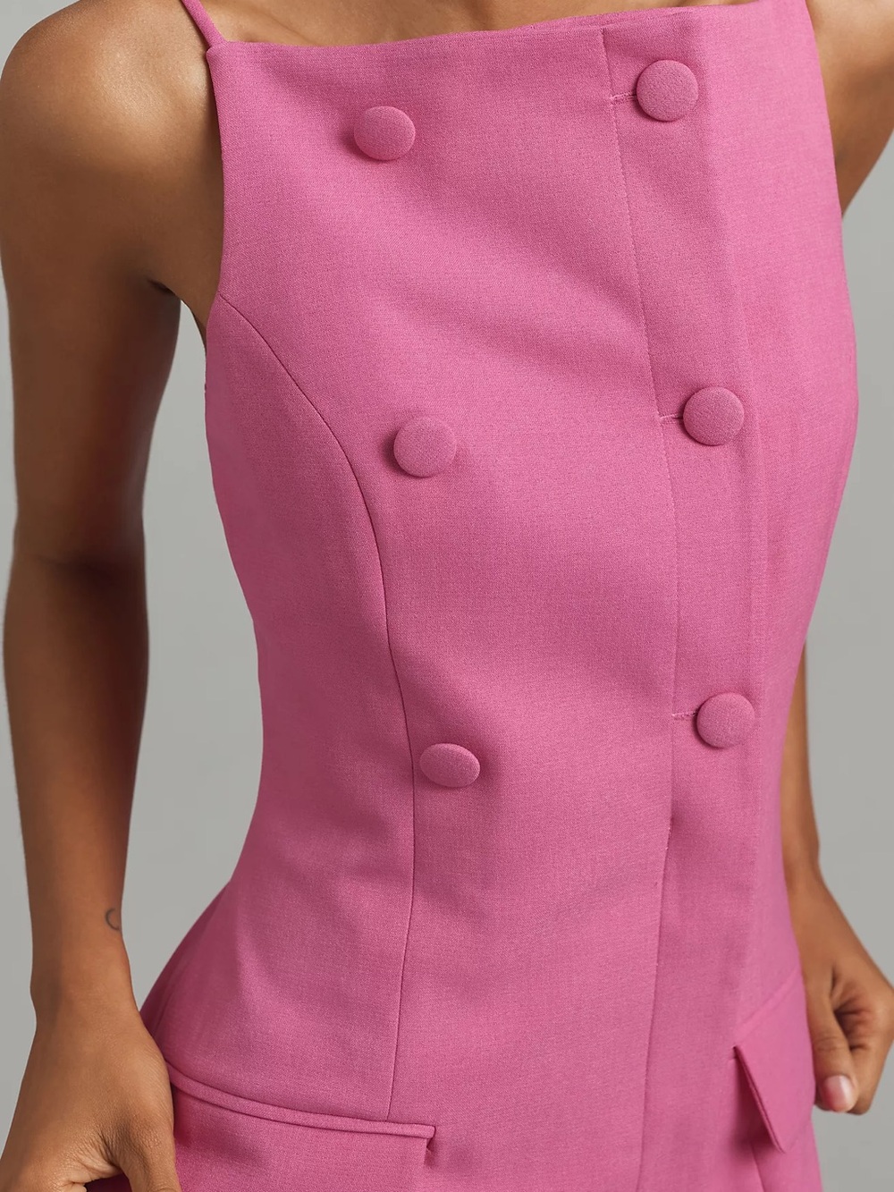 NWT Anthropologie Maeve Square-Neck Button-Front Mini Dress Pink M Medium - Picture 4 of 4